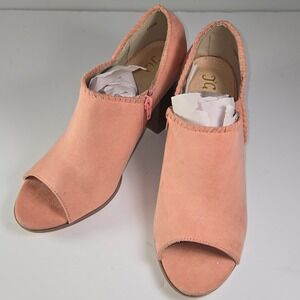 JC Collection Peach Suede Peep Toe Block Heel Booties Size 10